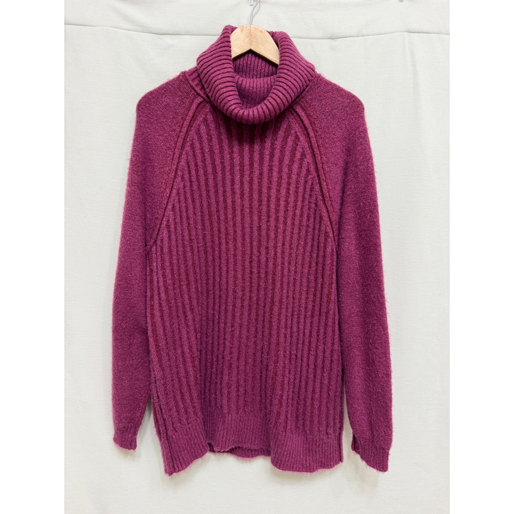 Free People Women's Sweater Purple Turtleneck Ribbed Knit Heavy Thick Boho M
